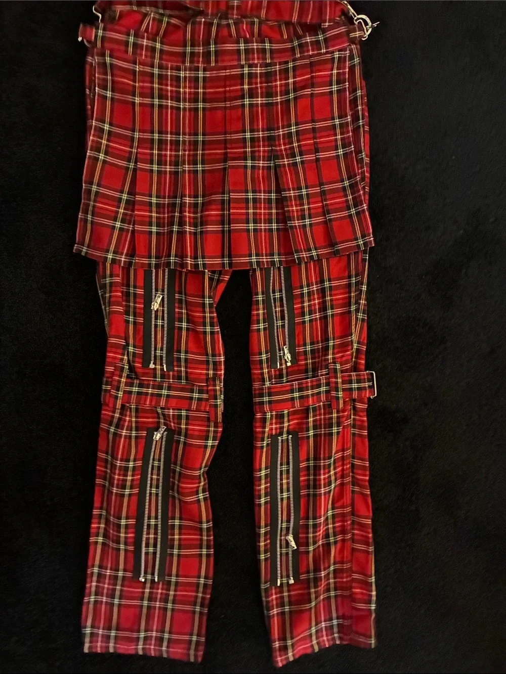 Tripp NYC Mens Red Plaid Kilt Style Punk Bondage Pants Size 30 Kilt Removable